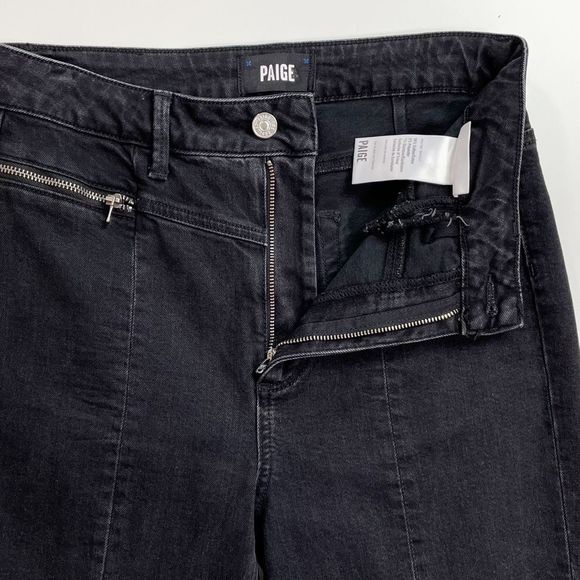 PAIGE Sarah Slim Leg High Rise Ankle Jean Zip Pockets Raw Hem Virgo Black 27 - Picture 7 of 9